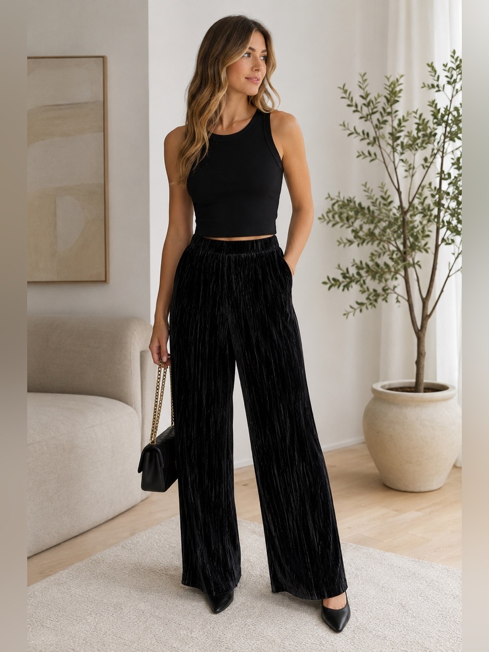 Banana Republic Sloan Black Pleated Wide Leg Pants Size Large